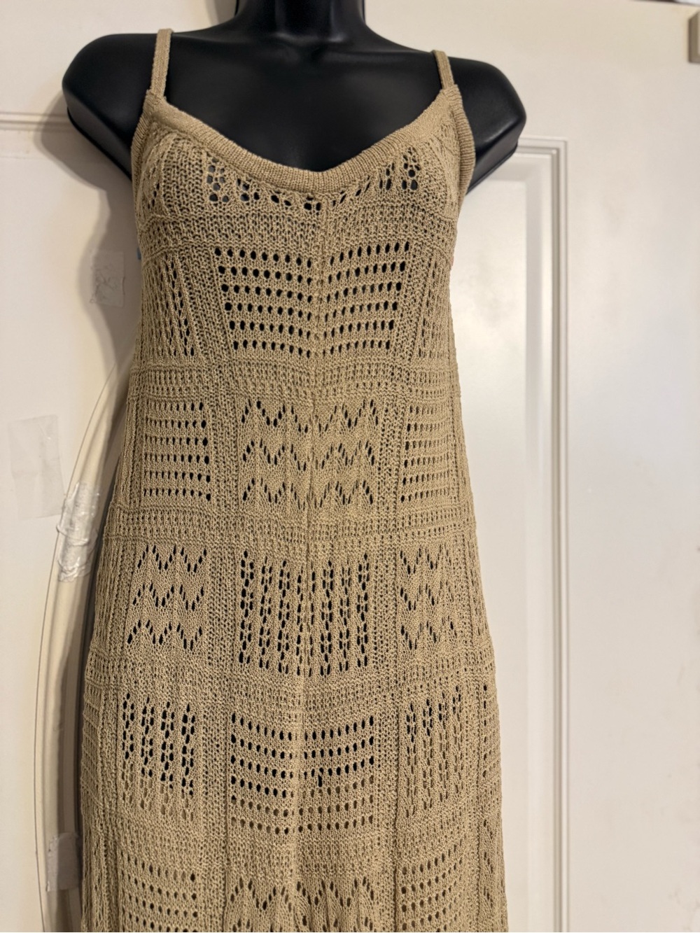 Fashion Nova Beige Crochet Knit Spaghetti-Strap Jumpsuit - Picture 5 of 7